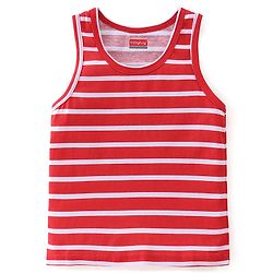 Babyhug 100% Cotton Knit Sleeveless Sando Stripes & Car Print Pack of 3 - Red & Blue