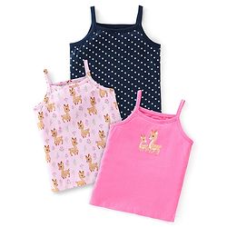 Babyhug 100% Cotton Slips With Deer Print Pack Of 3 - Pink & Navy Blue