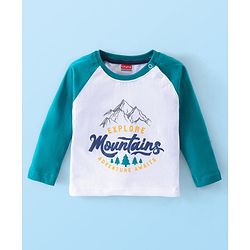 Babyhug 100% Cotton Knit Raglan Sleeves With T-Shirt & Lounge Pants Text Print - Green & Blue
