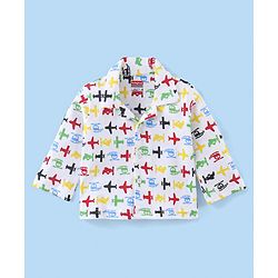 Babyhug Cotton Knit Full Sleeves Night Suit with Air Planes Print - White
