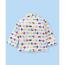 Babyhug Cotton Knit Full Sleeves Night Suit with Air Planes Print - White