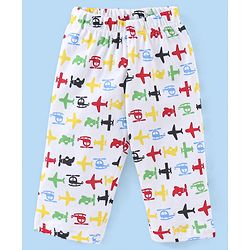 Babyhug Cotton Knit Full Sleeves Night Suit with Air Planes Print - White