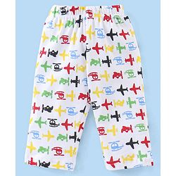 Babyhug Cotton Knit Full Sleeves Night Suit with Air Planes Print - White
