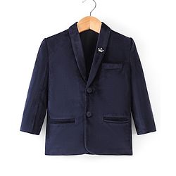 Babyhug Full Sleeves Velvet Party Wear Blazer Solid Colour - Navy Blue