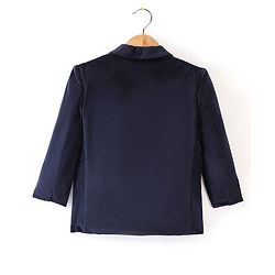 Babyhug Full Sleeves Velvet Party Wear Blazer Solid Colour - Navy Blue
