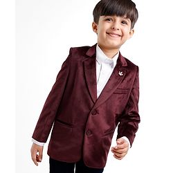 Babyhug Velvet Full Sleeves Party Wear Blazer Solid Colour - Maroon