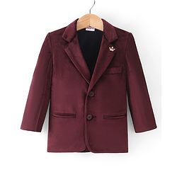 Babyhug Velvet Full Sleeves Party Wear Blazer Solid Colour - Maroon
