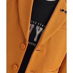 Babyhug Full Sleeves Solid Colour Party Wear Blazer with Graphic Printed T-Shirt - Mustard & Black