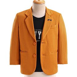 Babyhug Full Sleeves Solid Colour Party Wear Blazer with Graphic Printed T-Shirt - Mustard & Black
