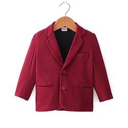 Babyhug Woven Full Sleeves Cordurory Blazer With Text Print T-Shirt - White & Maroon