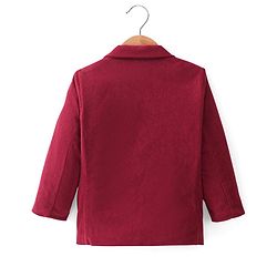 Babyhug Woven Full Sleeves Cordurory Blazer With Text Print T-Shirt - White & Maroon