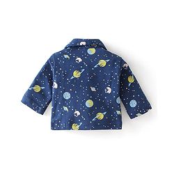 Babyhug Cotton Interlock Knit Full Sleeves Front Open Night Suit Space Print - Navy Blue