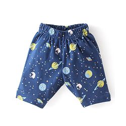 Babyhug Cotton Interlock Knit Full Sleeves Front Open Night Suit Space Print - Navy Blue