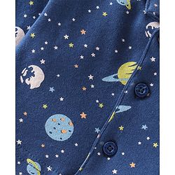 Babyhug Cotton Interlock Knit Full Sleeves Front Open Night Suit Space Print - Navy Blue