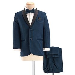 Babyhug Woven Full Sleeves Stretch Fit Party Suit With Bow - Navy Blue