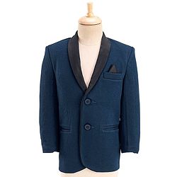 Babyhug Woven Full Sleeves Stretch Fit Party Suit With Bow - Navy Blue