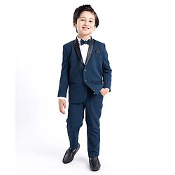 Babyhug Woven Full Sleeves Stretch Fit Party Suit With Bow - Navy Blue