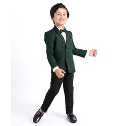 Babyhug Woven Full Sleeves Three Piece Solid Colour Party Suit with Bow - Green & Black