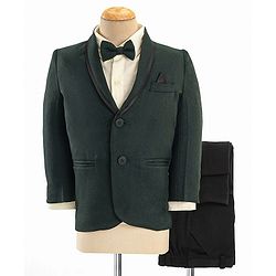 Babyhug Woven Full Sleeves Three Piece Solid Colour Party Suit with Bow - Green & Black
