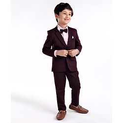 Babyhug Woven Full Sleeves Three Pieces Solid Colour Party Suit With Bow - Pink & Maroon