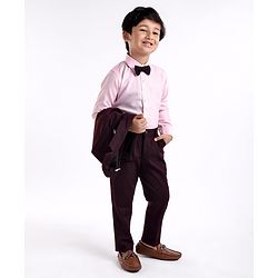 Babyhug Woven Full Sleeves Three Pieces Solid Colour Party Suit With Bow - Pink & Maroon