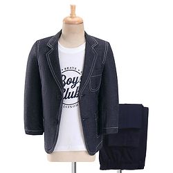 Babyhug Full Sleeves Denim Blazer with Text Printed T-Shirt & Stretch Fit Trouser Set - Blue & White