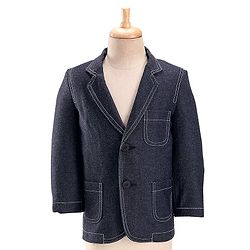Babyhug Full Sleeves Denim Blazer with Text Printed T-Shirt & Stretch Fit Trouser Set - Blue & White