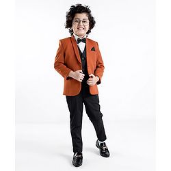 Babyhug Woven Full Sleeves Stretch Fit Five Piece Party Suit Solid Colour-  Rust & Black