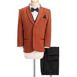 Babyhug Woven Full Sleeves Stretch Fit Five Piece Party Suit Solid Colour-  Rust & Black