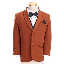Babyhug Woven Full Sleeves Stretch Fit Five Piece Party Suit Solid Colour-  Rust & Black