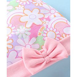 Babyhug 100% Cotton Knit Cap Mittens & Booties Set with Floral Print - Pink