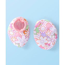 Babyhug 100% Cotton Knit Cap Mittens & Booties Set with Floral Print - Pink