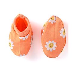 Babyhug 100% Cotton Knit Floral Print Mittens & Booties - Multicolor