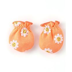 Babyhug 100% Cotton Knit Floral Print Mittens & Booties - Multicolor