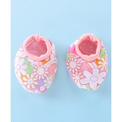 Babyhug 100% Cotton Knit Mitten & Booties Floral Print - Pink