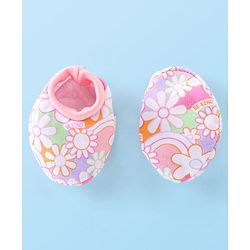 Babyhug 100% Cotton Knit Mitten & Booties Floral Print - Pink