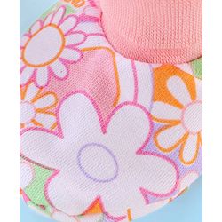 Babyhug 100% Cotton Knit Mitten & Booties Floral Print - Pink