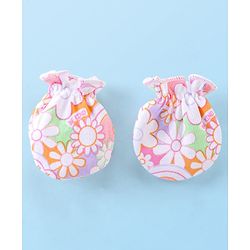 Babyhug 100% Cotton Knit Mitten & Booties Floral Print - Pink