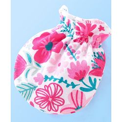 Babyhug Cotton Knit Floral Print Mittens & Booties - Pink