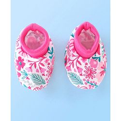 Babyhug Cotton Knit Floral Print Mittens & Booties - Pink
