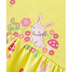 Babyhug 100% Cotton Knit Cap Sleeves Frock Floral & Bunny Print Pack of 2 - Yellow & Pink