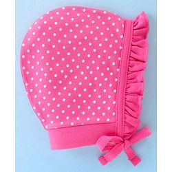 Babyhug 100% Cotton Knit Floral Print Tie Knot Cap - Pink