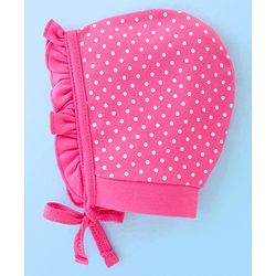 Babyhug 100% Cotton Knit Floral Print Tie Knot Cap - Pink