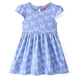 Babyhug 100% Cotton Knit Half Sleeves Frock With Butterfly Print Pack Of 2 - Pink & Blue