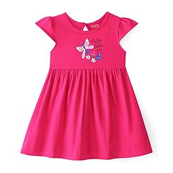 Babyhug 100% Cotton Knit Half Sleeves Frock With Butterfly Print Pack Of 2 - Pink & Blue
