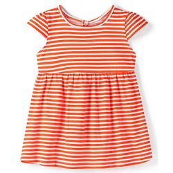 Babyhug 100% Cotton Knit Half Sleeves Frock With Dino Print & Striped Pack Of 2 - Pink & Peach