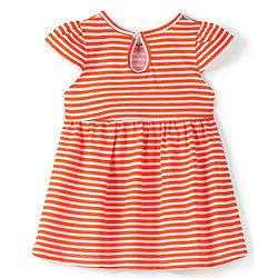 Babyhug 100% Cotton Knit Half Sleeves Frock With Dino Print & Striped Pack Of 2 - Pink & Peach