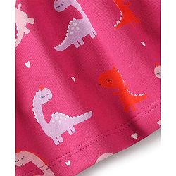 Babyhug 100% Cotton Knit Half Sleeves Frock With Dino Print & Striped Pack Of 2 - Pink & Peach