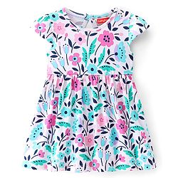Babyhug Cotton Knit Cap Sleeves Floral Printed Frocks with Bow Applique Pack of 2 - Multicolour