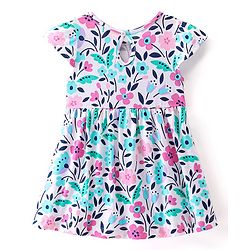 Babyhug Cotton Knit Cap Sleeves Floral Printed Frocks with Bow Applique Pack of 2 - Multicolour